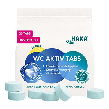 HAKA WC Active Tabs, powerful toilet cleaner against limescale and urine scale, environmentally friendly with active oxygen, 30 tabs lemon scent on sale